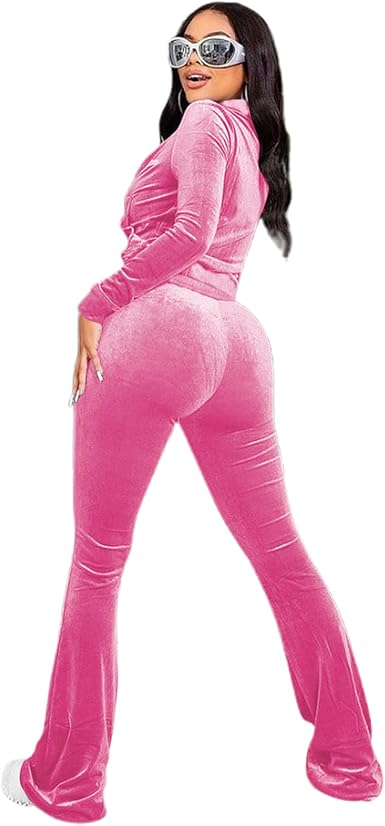 yidengymx Womens 2 Piece Velour Tracksuit Two Piece Outfits for Women Long Sleeve Zip Up Crop Tops Sweatpants Sets Pockets