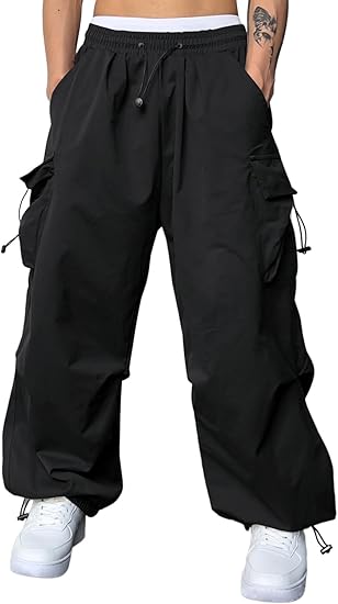 JMIERR Men's Baggy Cargo Pants Trendy Casual Parachute Pant Loose Fit Harem Joggers with Pockets for Streetwear