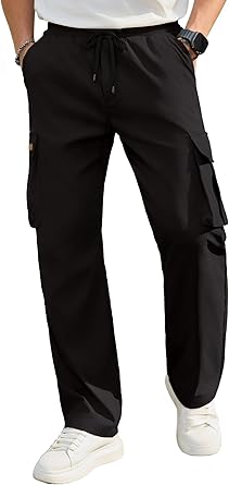 PLEPAN Men's Casual Cargo Pants Drawstring Hiking Workout Tactical Joggers Sweatpants for Men with Pockets