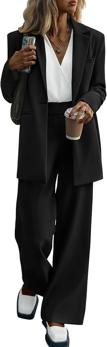 KIRUNDO Women Suits 2 Piece Set Business Casual Dressy Oversized Blazer Jacket and Wide Leg Dress Pantsuits Formal Outfits