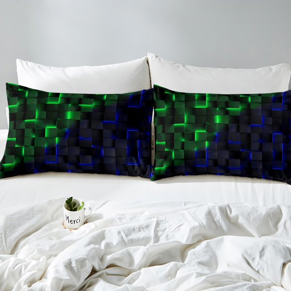 Erosebridal Futuristic Cubes Sheet Set Twin,Plaid Buffalo Bedding Sets Twin Size,Geometric Grid Twin Sheet Sets,Microfiber Gradient Room Decoration,3pcs