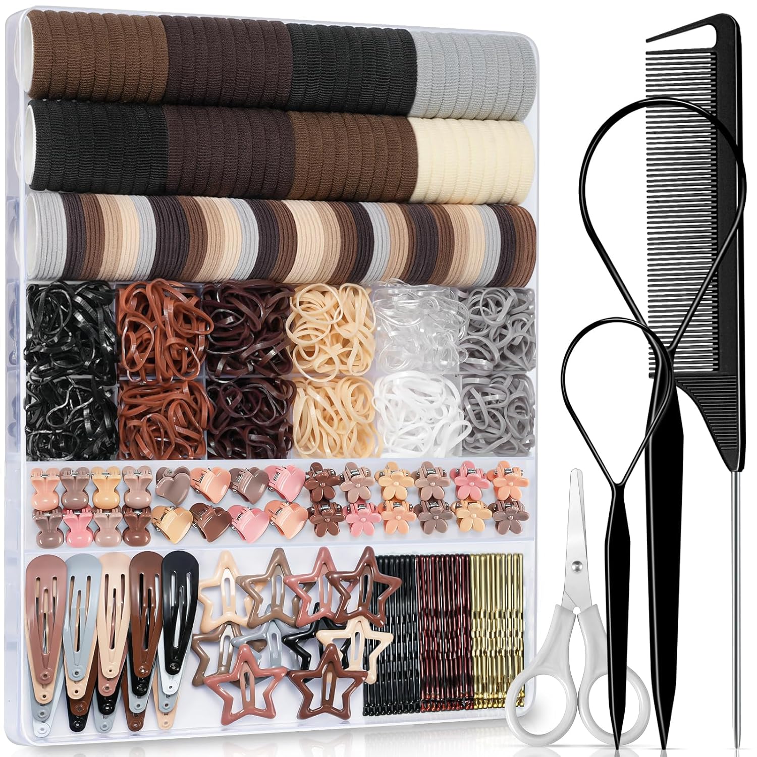 822PCS Elastic Hair Ties, IKOCO Hair Bands Hair Accessories for Girls with Hair Clips, Neutral Colors