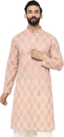 KISAH Mens Kurta - Printed Cotton Blend Tunic - Indian Wedding Outfit for Men - Festive Wear for Diwali, Eid & Celebrations