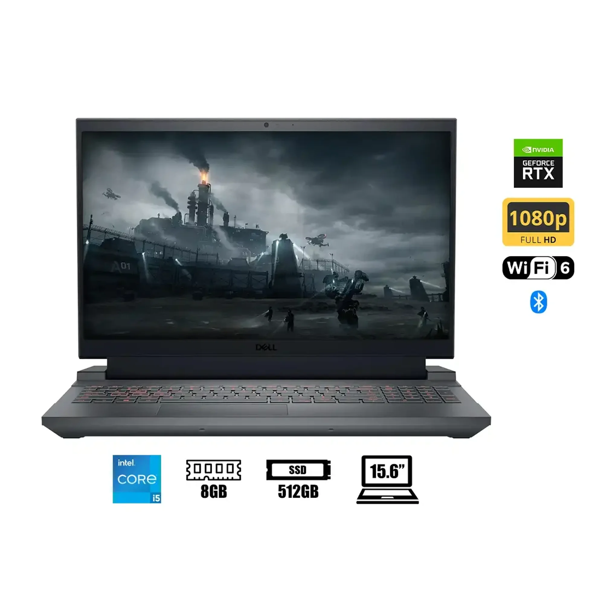 Dell G15 Gaming Laptop, 15.6" FHD Display, Intel Core i5 Processor, NVIDIA RTX 3050, 8GB RAM, 512GB SSD, Windows 11 Home, Intel Wi-Fi 6, Dark Shadow Gray