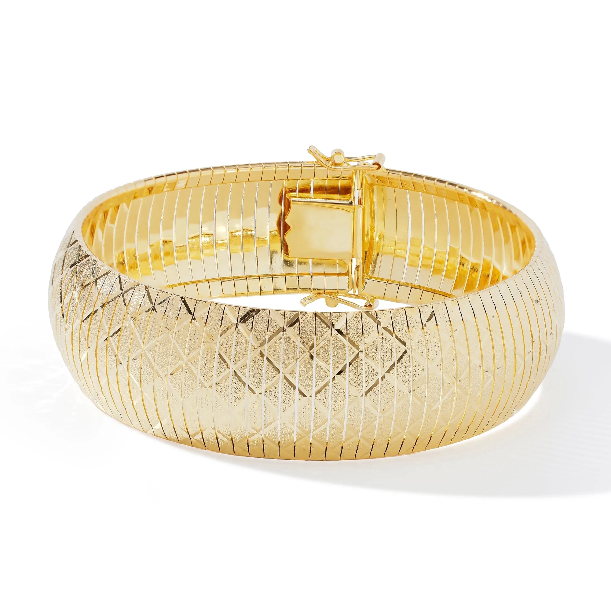 JTV 18K Yellow Gold Over Bronze Diamond-Cut Flex Bangle Bracelet, 7.5 or 8 Inch, Made in Italy