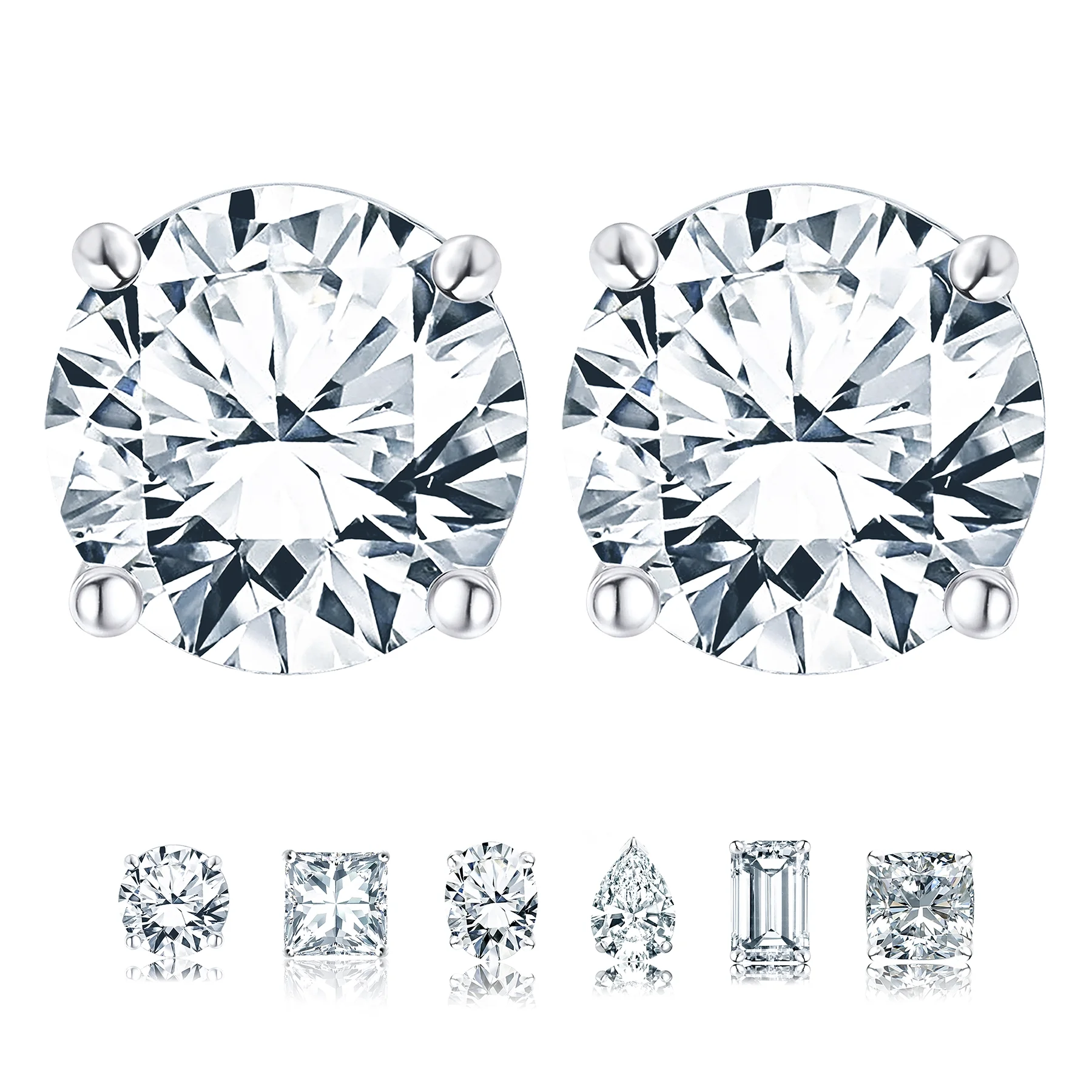 JeenMata 4 Prong 0.5 Carat Round Shaped Moissanite Solitaire Stud Earrings in 18k White Gold Plating for Women
