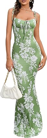 KUTUMAI Women's Summer Floral Bodycon Maxi Dress Spaghetti Strap Long Wedding Guest Baby Shower Dresses
