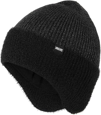 Wmcaps Winter Fleece Line Beanie with Earflap for Men Women, Outdoor Warm Thermal Knitted Hat Stocking Caps