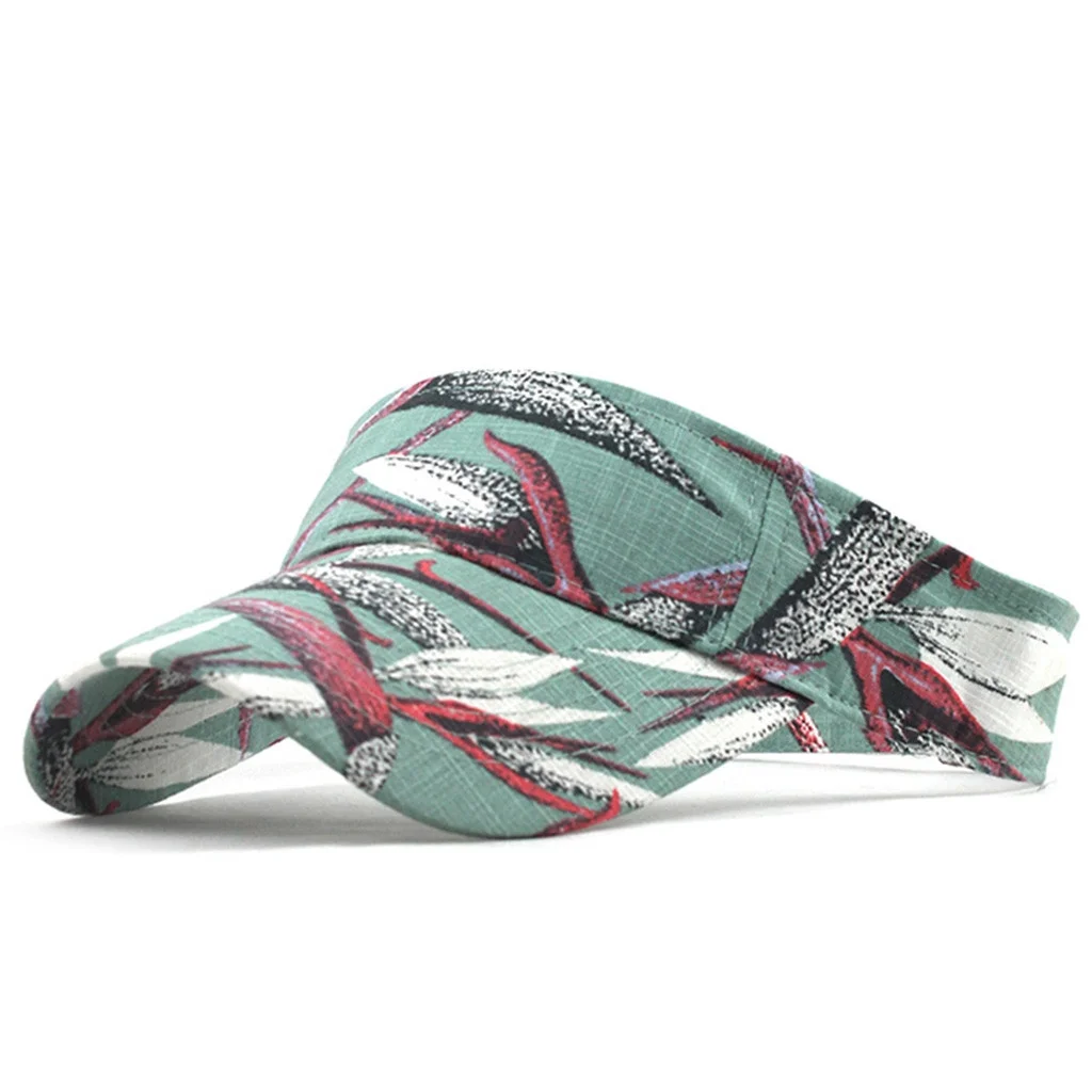 ZHENHONG Visor Hats for Women and Men Unisex Empty Top Sun Hat Washed Canvas Visor Printed Outdoor Cap Adjustable Sun Visor