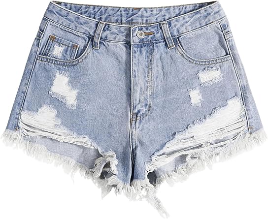 SOLY HUX Women's Ripped Jean Shorts Raw Hem Distressed Denim Shorts Streetwear