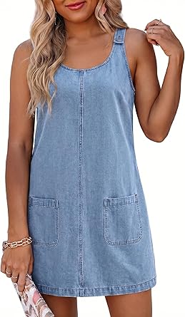 Dokotoo Womens Sleeveless Casual Denim Dress Western Cowgirl Outfits Jean Overall Dress