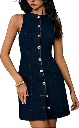 Floerns Women's Y2k Denim Dress Sleeveless Button Down Bow Bodycon Going Out Dresses