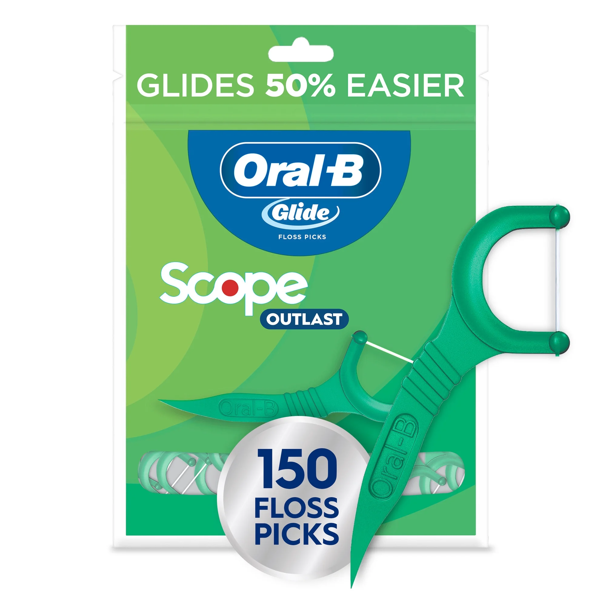Oral‑B Floss, Glide Mint Floss Picks with Scope, 150 Count
