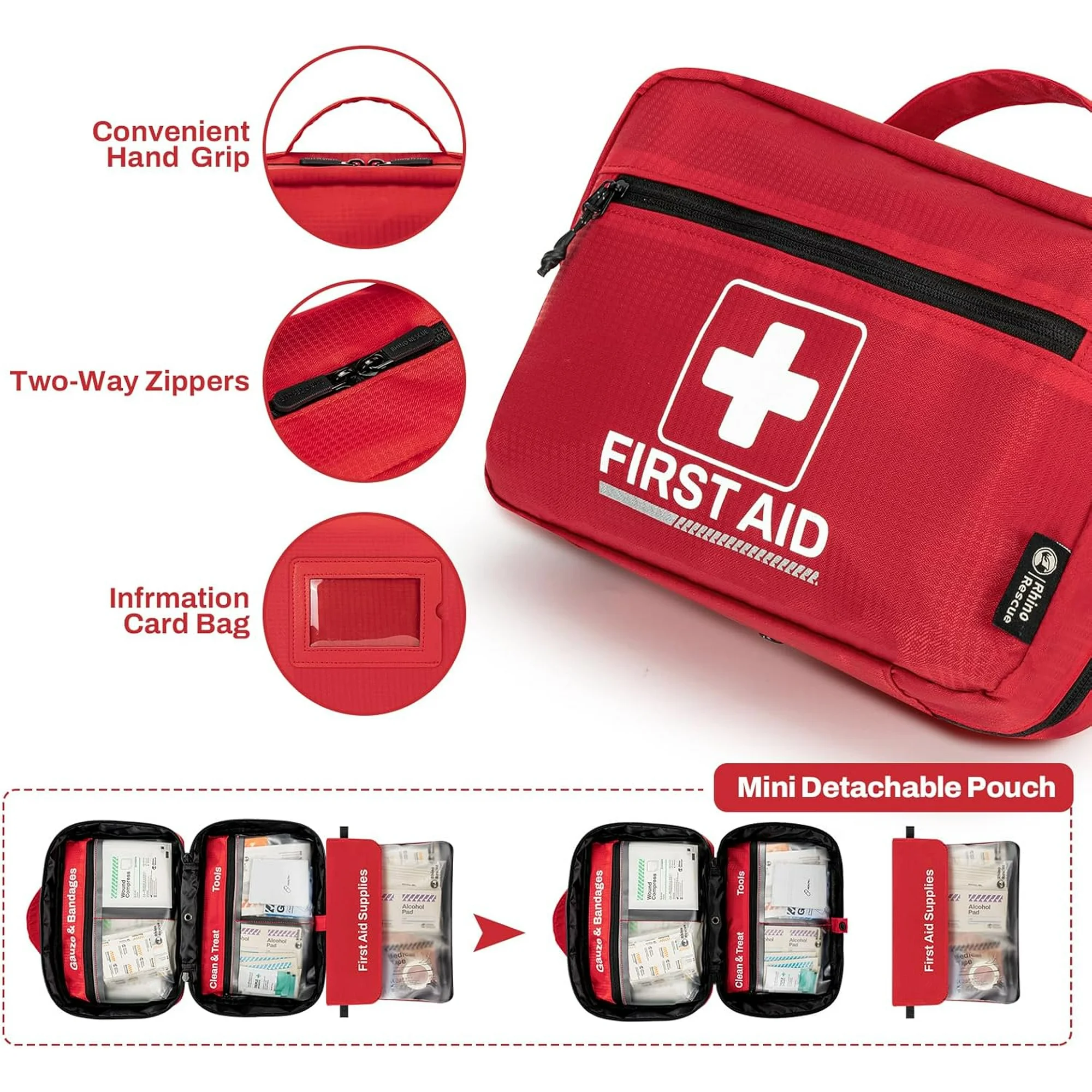 RHINO RESCUE 240 Piece All-Purpose First Aid Kit, Home & Office Professional Medical Supplies, Ideal for Emergency, School, Business