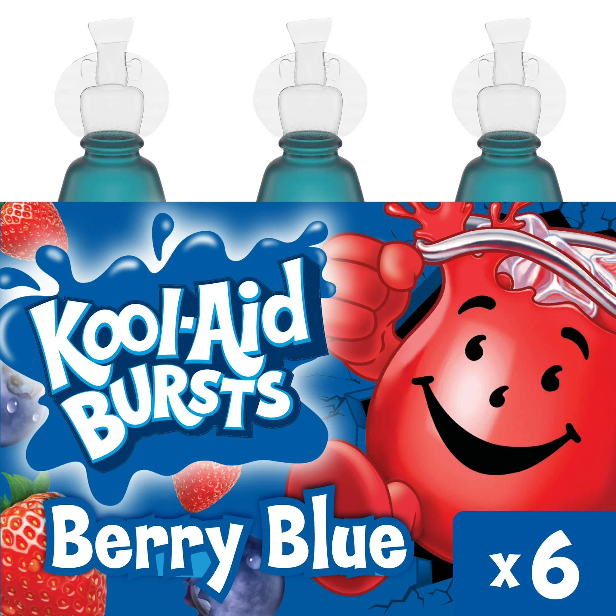 Kool-Aid Bursts Soft Drink, 6 Bottles, for School Lunches and On-the-Go Hydration, artificial flavor Berry Blue, Caffeine Free, 6.75 oz