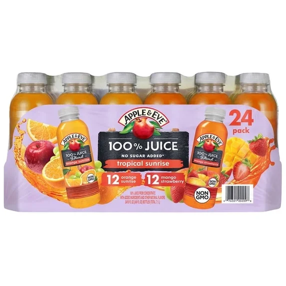 Apple & Eve 100% Juice Tropical Sunrise Variety Pack, 10 fl oz Bottles, 24 Pack – Fruit Juice for Kids & Family