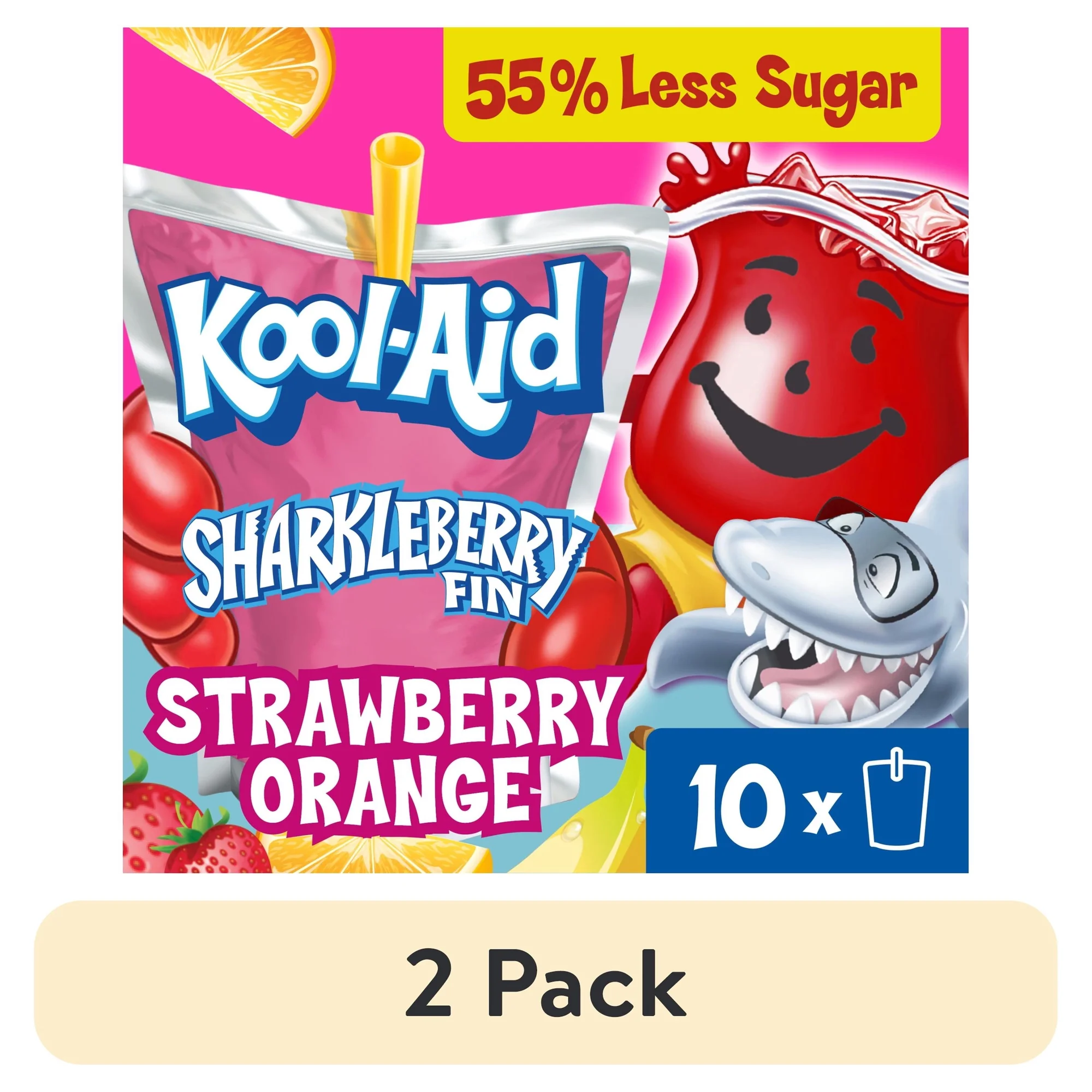 (2 pack) Kool-Aid Jammers Artificially Flavored Drink, 10 Pouches, for School Lunches and On-the-Go Hydration, Sharkleberry Fin Strawberry Orange Punch Flavor, Excellent Source of Vitamin C, 6 fl oz