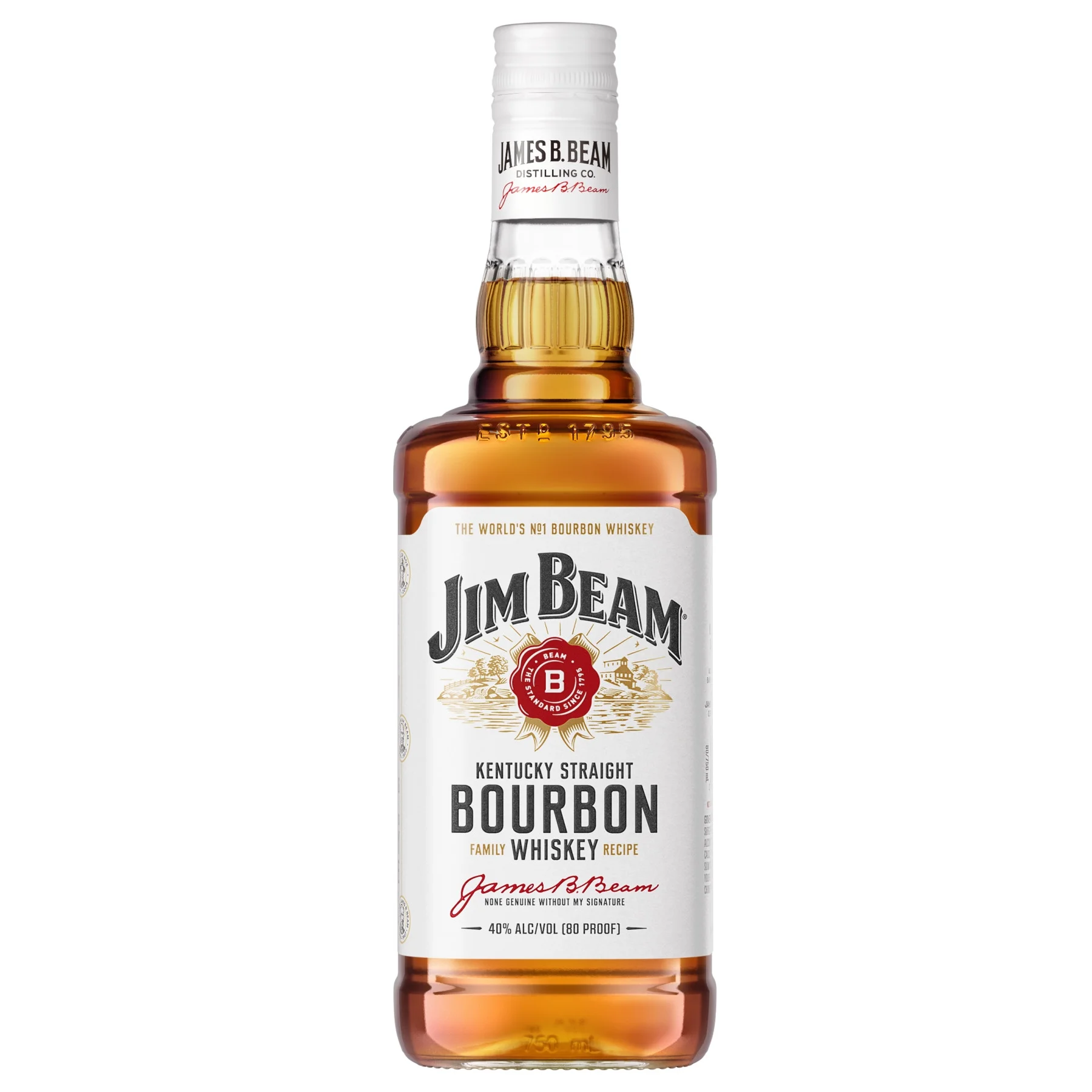 Jim Beam White Label Straight Bourbon, 750 ml Bottle, 40.0% ABV