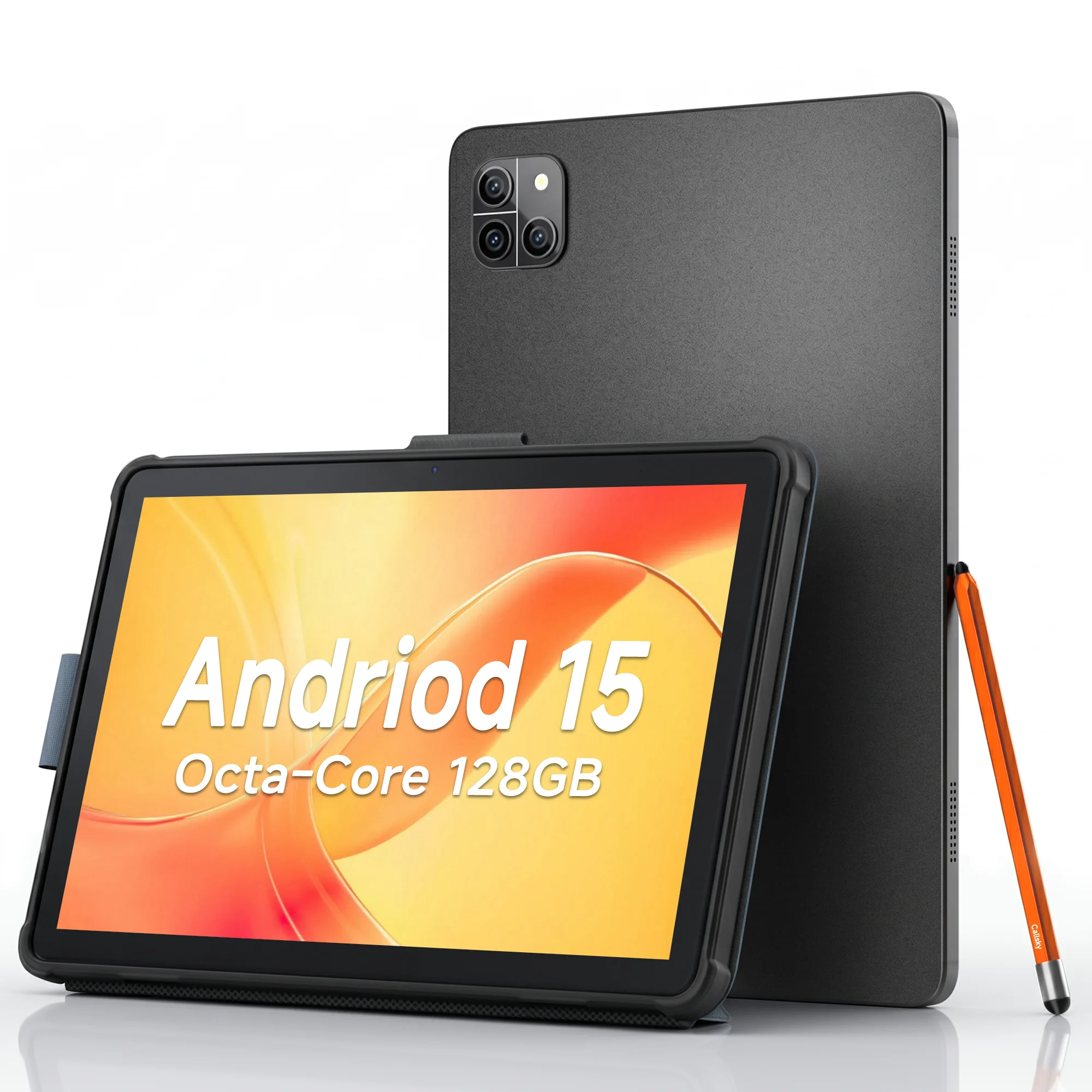 Callsky Tablet 10.1" Android 15 Tablet, Octa-core Processor, 16GB RAM 128GB ROM (Up to 2 TB), 800 x 1280 Resolution, Wi-Fi 6 & Bluetooth 5.2, 6000mAh Battery, Tablet PC with Stand Case & Stylus