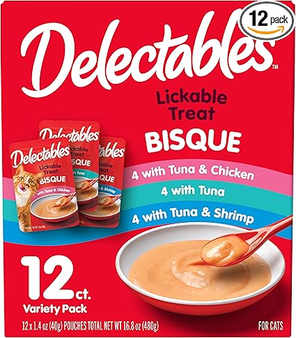 Delectables Bisque Lickable Wet Cat Treats - Chicken, Tuna & Shrimp, 12 count