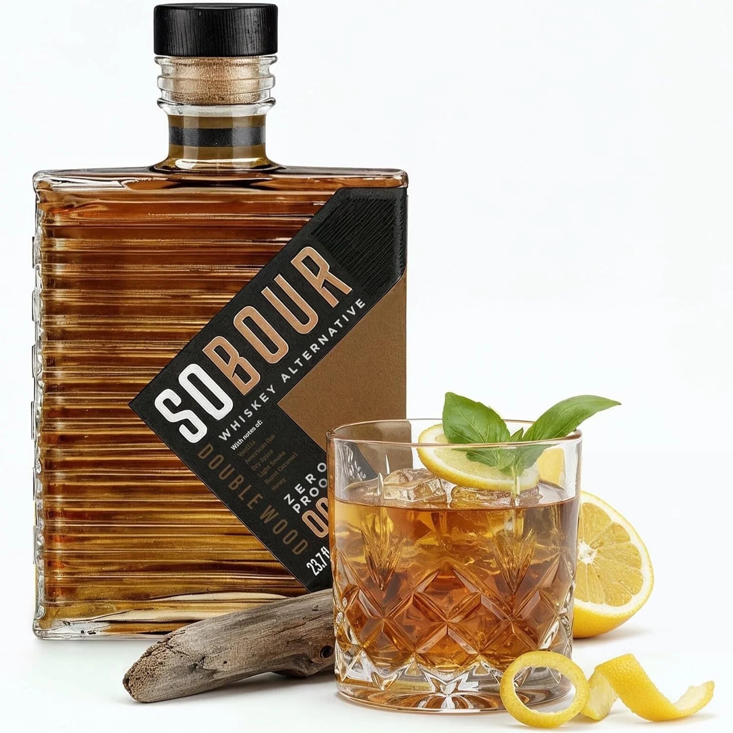 SOBOUR Doublewood Non Alcoholic Whiskey, Deep and Complex, Premium Non Alcoholic Spirit, 0.0% ABV. - Halal, Low Sugar, Vegan and Gluten Free, Part of the Spirits of Virtue Range (700ml)
