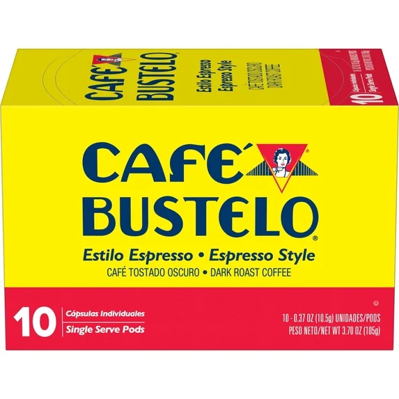 Cafe Bustelo Espresso Style Dark Roast Coffee, Single Serve Pods, 10 Count