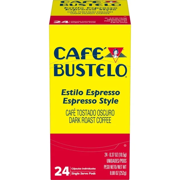 Cafe Bustelo Espresso Style Dark Roast Coffee, Single Serve Pods, 24 Count