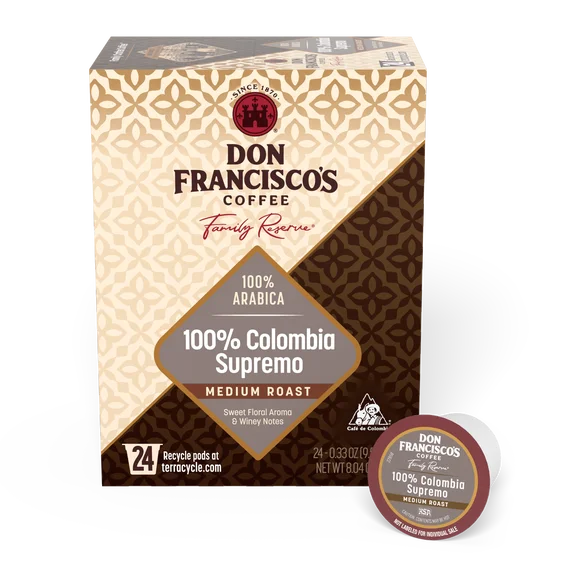 Don Francisco's Colombia Medium Roast Coffee: 24 K-Cup Compatible Single-Serve Pods, 100% Arabica, Recyclable Through TerraCycle