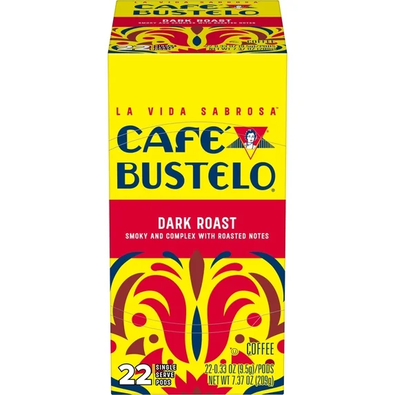Cafe Bustelo Dark Roast Coffee, Single Serve Pods, 22 Count
