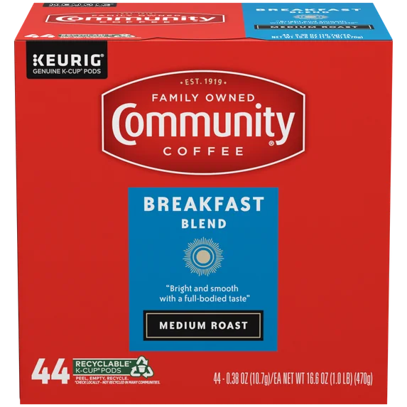 Community Coffee Breakfast Blend Pods for Keurig K-cups 44 Count