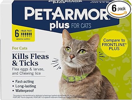 PetArmor Plus Flea and Tick Prevention for Cats over 1.5 lbs, Cat Flea and Tick Treatment, 6 Doses, Waterproof Topical, Fast Acting