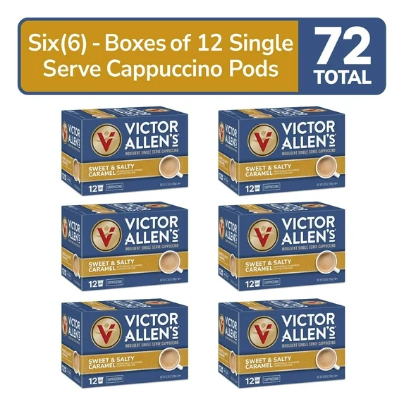 Victor Allen's Coffee Sweet and Salty Caramel Cappuccino, 6-12 count Single Serve K-Cup Coffee Pods