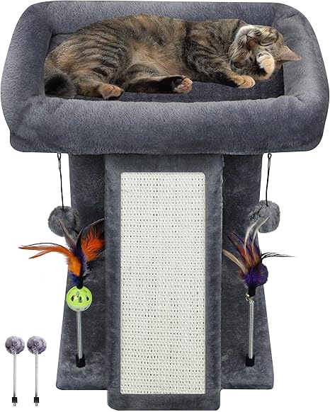WDEPART Cat Tree Tower with Cat Scratching Post for Indoor Cats, Activity Centre Climbing Tree with Scratching Board and Playful Toy Balls, Grey
