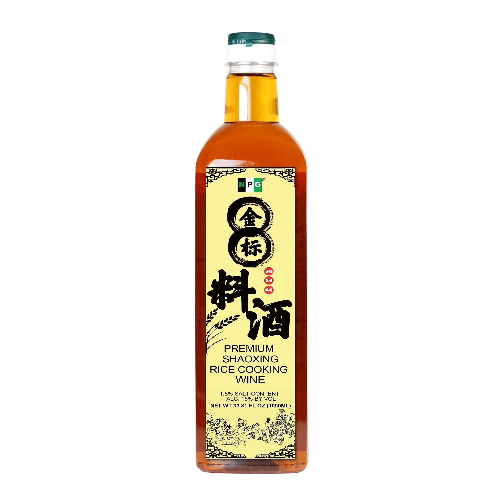 NPG Premium Shaoxing Cooking Wine 33.81 fl oz (1000ml), Shaoxing Rice Wine Chinese Cooking Wine, Red Cooking Wine the Most Common Used for Homemade Asian Recipe