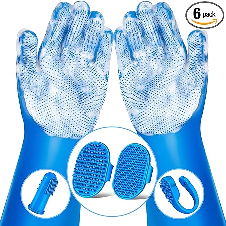 Augwind 6PCS Pet Grooming Kit for Dogs, Cats and Horses | Dog Washing Gloves | Cleanroom Gloves | Dog Bath Brush | Dog Bath Gloves | Dog Shampoo Brush | Dog Bath Supplies (Navy Blue)