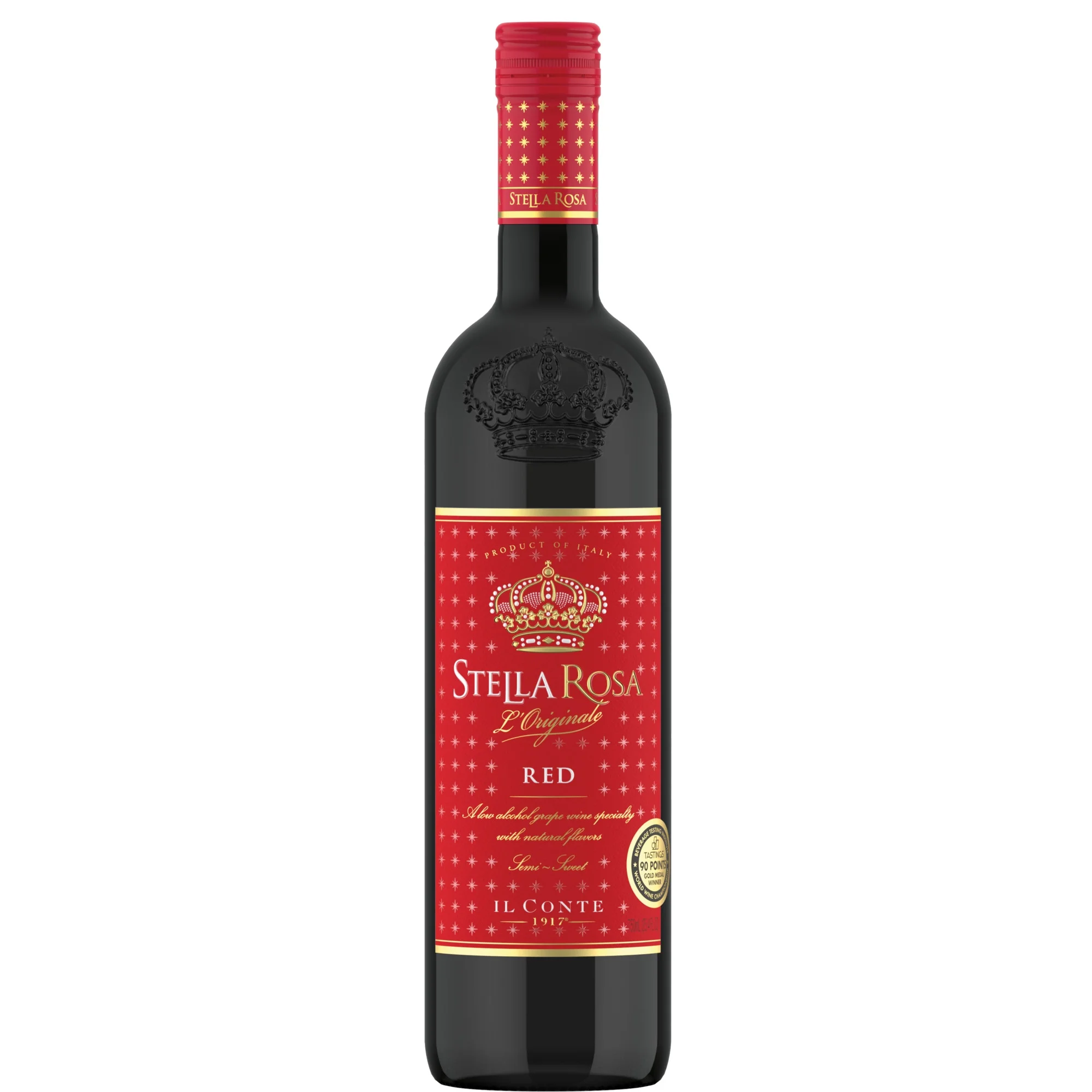 Stella Rosa Red Semi-Sweet Semi-Sparkling Wine, 750ml, 5% ABV, Flavors of Raspberry, Strawberry, and Plum