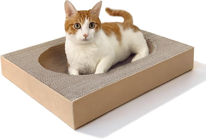 Large Cat Scratcher Bed with Oval Curved Nesting Design, Sink-Inspired Shape, Rectangular Edges for Easy Cleaning, Corrugated Cardboard with Kraft Paper, for Indoor Cats