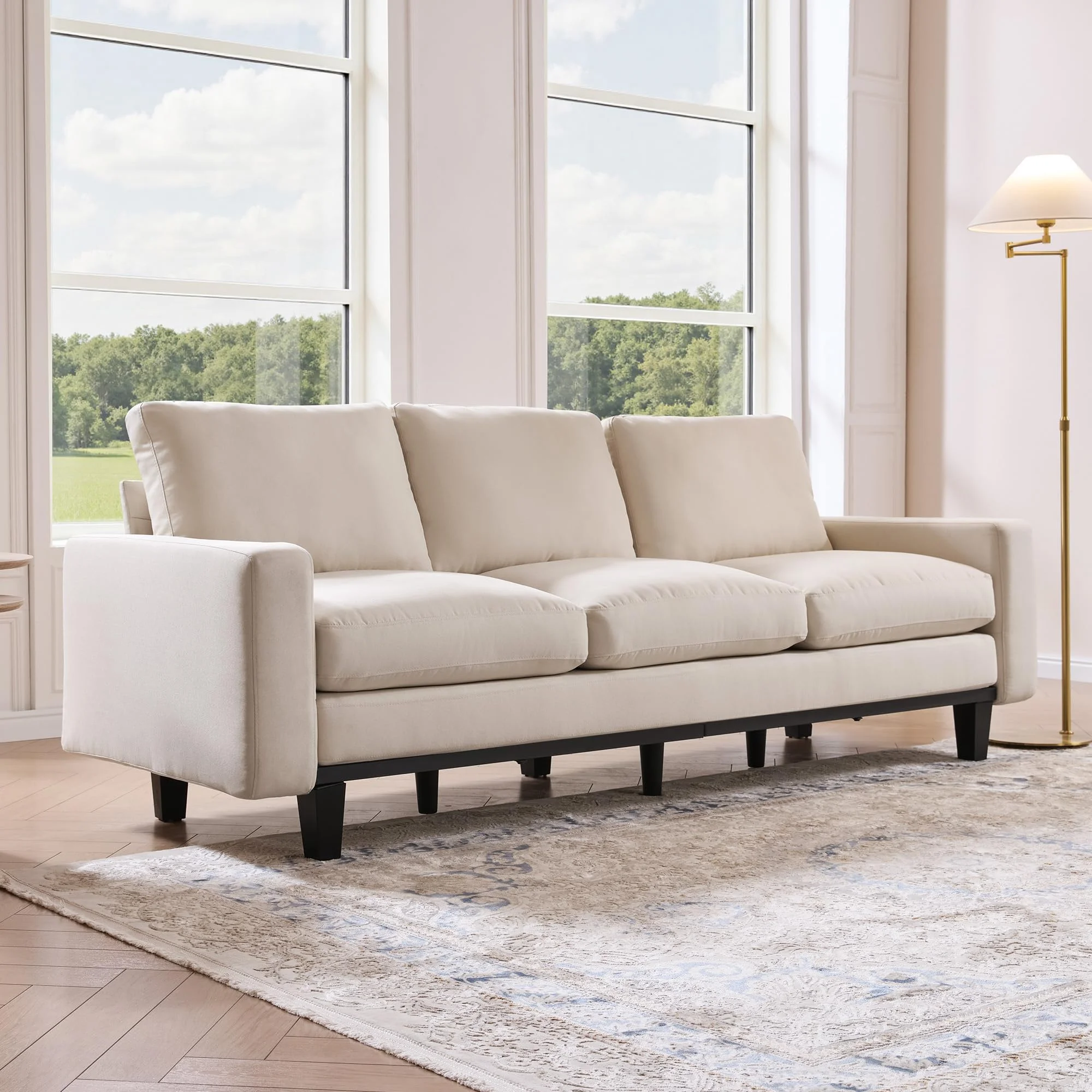 VanAcc 74.8" 3 Seater Sofa with 22" Deep Seat, Beige Couch for Living Room, Full Metal Support, for Bedroom & Apartment, Beige Linen