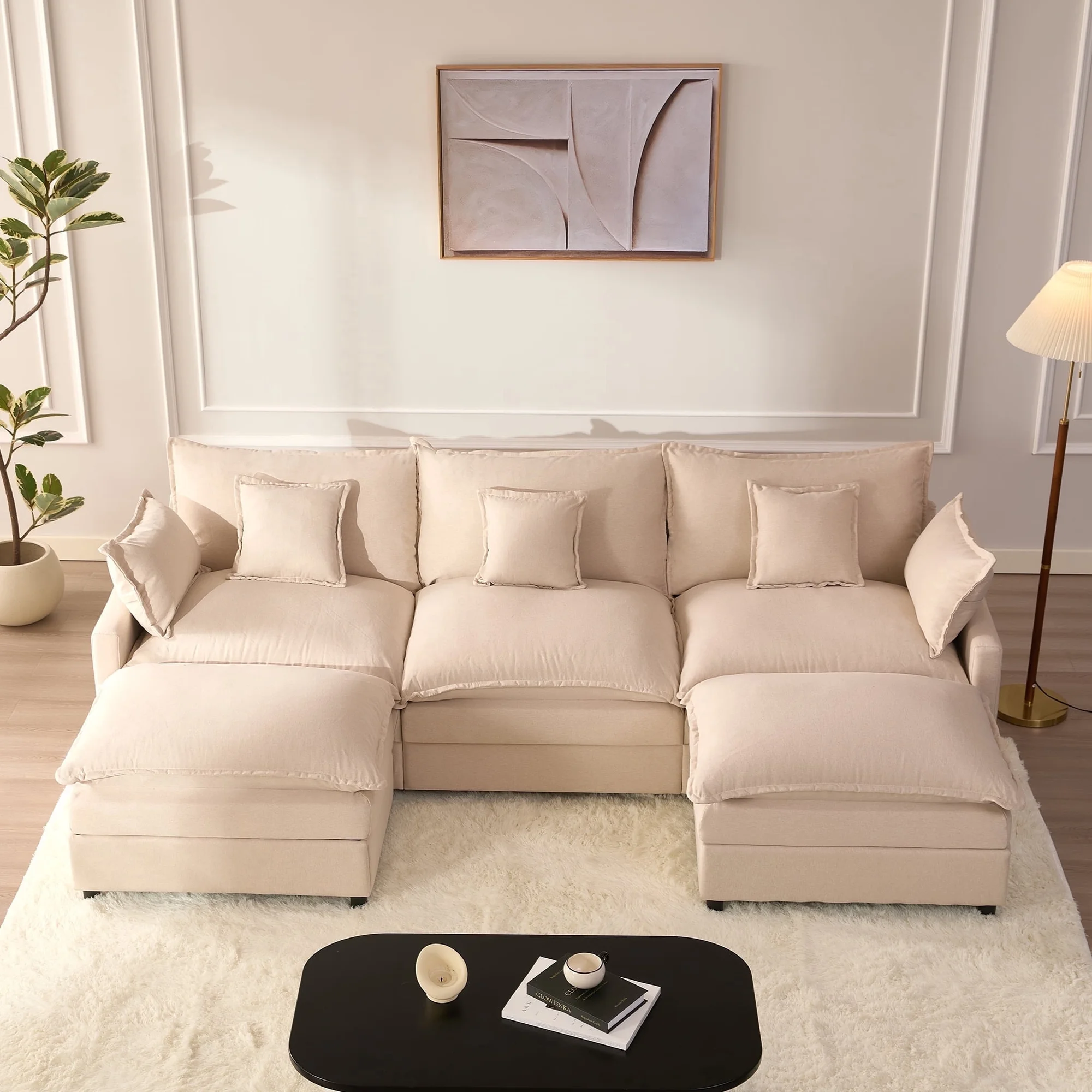Hero image 0 of LAKPS 3-Seat Sectional Sofa Couch, Cloud-Style Deep Seating Sleeper Sofa with Included Throw Pillows, Linen Upholstery, Modern Living Room Sofa, Cream White, 0 of 8      LAKPS LAKPS 3-Seat Sectional Sofa Couch, Cloud-Style Deep Seating Sle