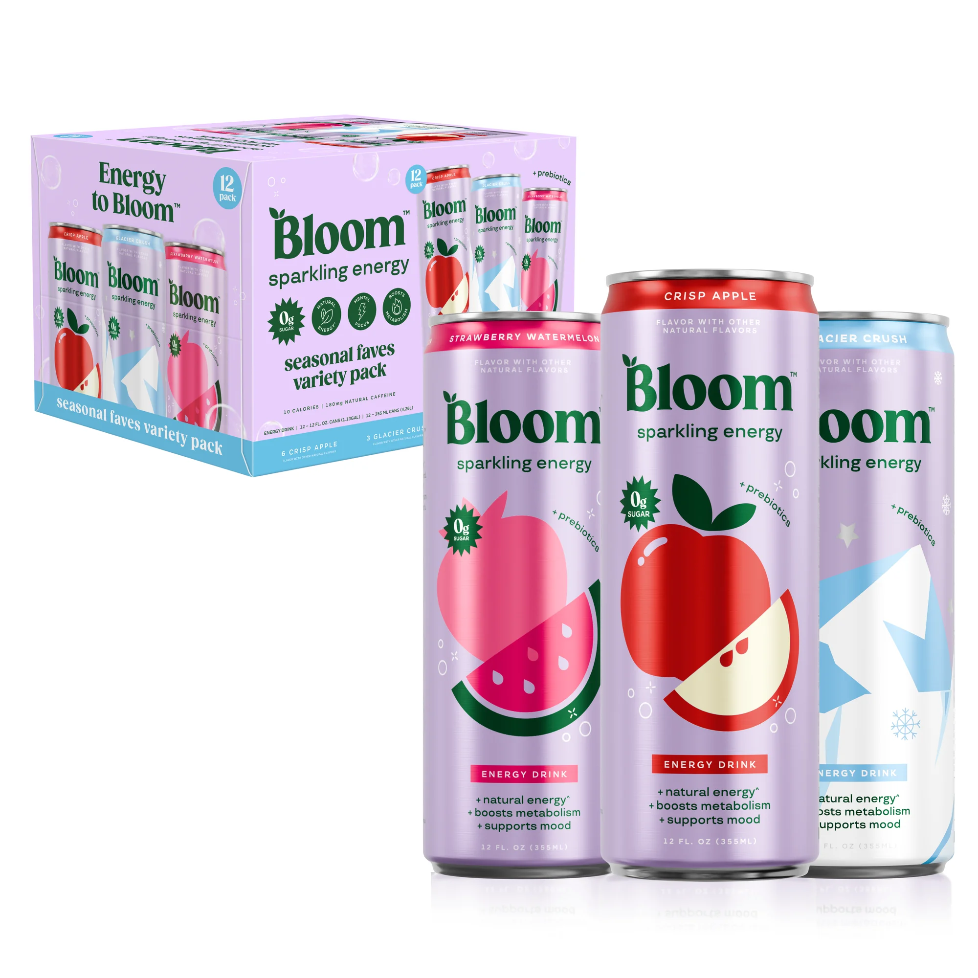 Bloom Sparkling Energy Drinks Seasonal Favorites Variety Pack, 12 fl oz, 12 pack