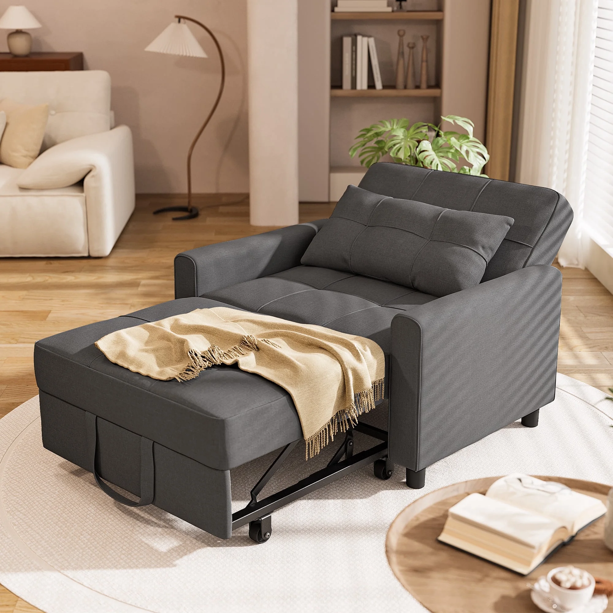Hero image 1 of Asofer 3-in-1 Convertible Sleeper Sofa Chair, Adjustable Backrest Futon Couch, Linen Fabric Multi-Functional Recliner Chair Bed, Space Saving Furniture for Living Room Apartment Office, Dark Gray, 1 of 8     Clearance Visit the Asofer Stor