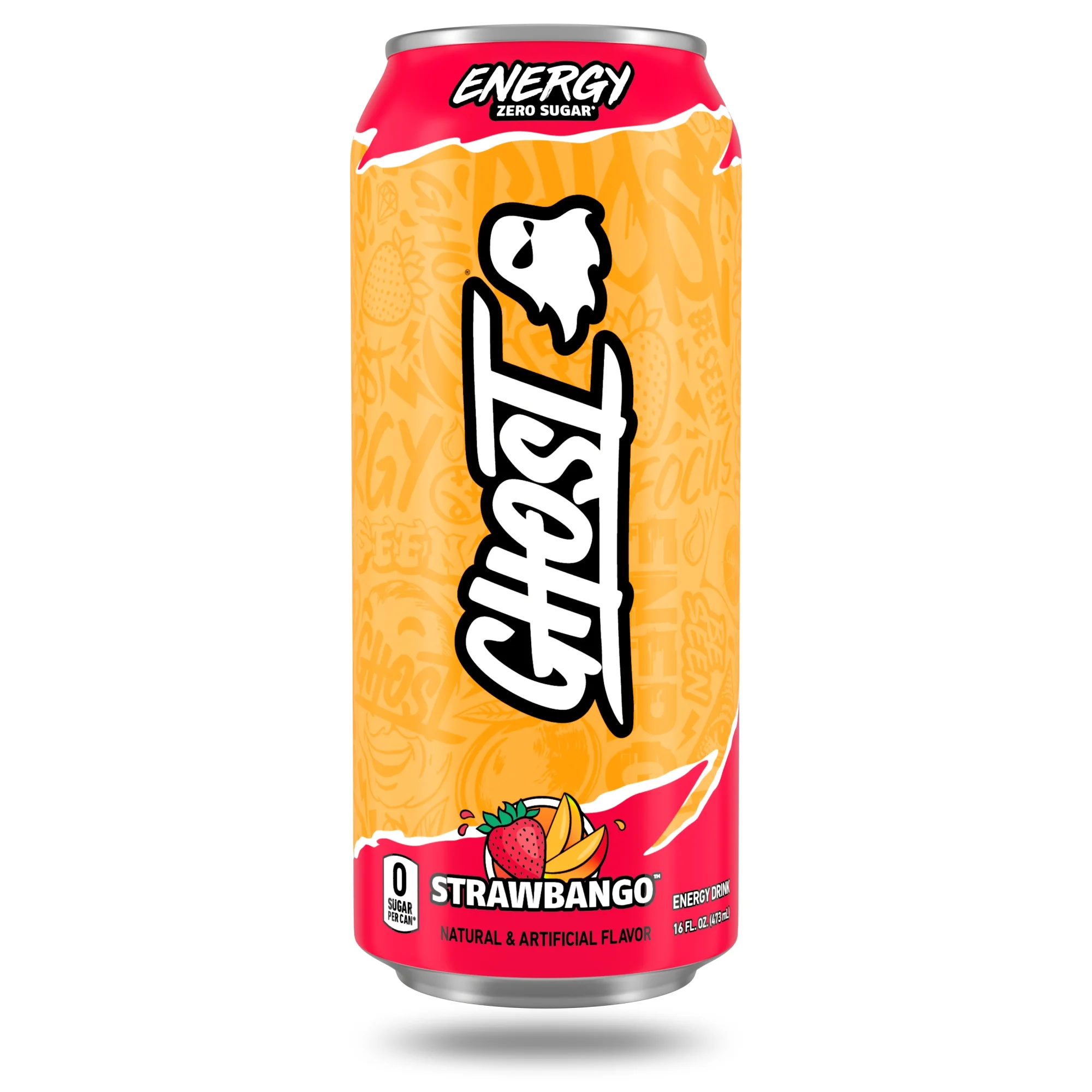 GHOST® ENERGY Zero Sugars Energy Drink, Strawbango, 200mg Natural Caffeine, 16 fl oz Can
