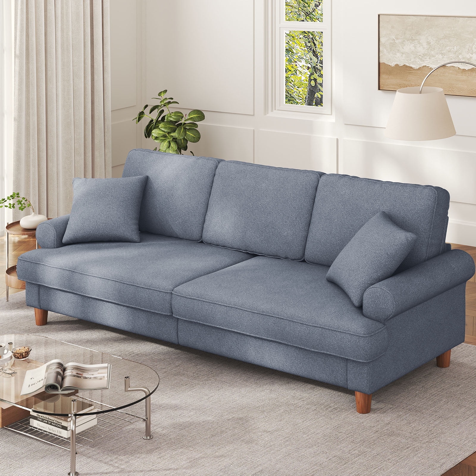 Hero image 3 of Patbrela 87" Sofa Couch, Comfy Extra Deep Seat 3 Seater Couch for Living Room with Soft Upholstered Round Arms, Free 2 Pillows, Gray, 3 of 10   Hear overview and reviews 1:04  View in 3D     Flash Deal Best seller Patbrela Patbrela 87" Sof