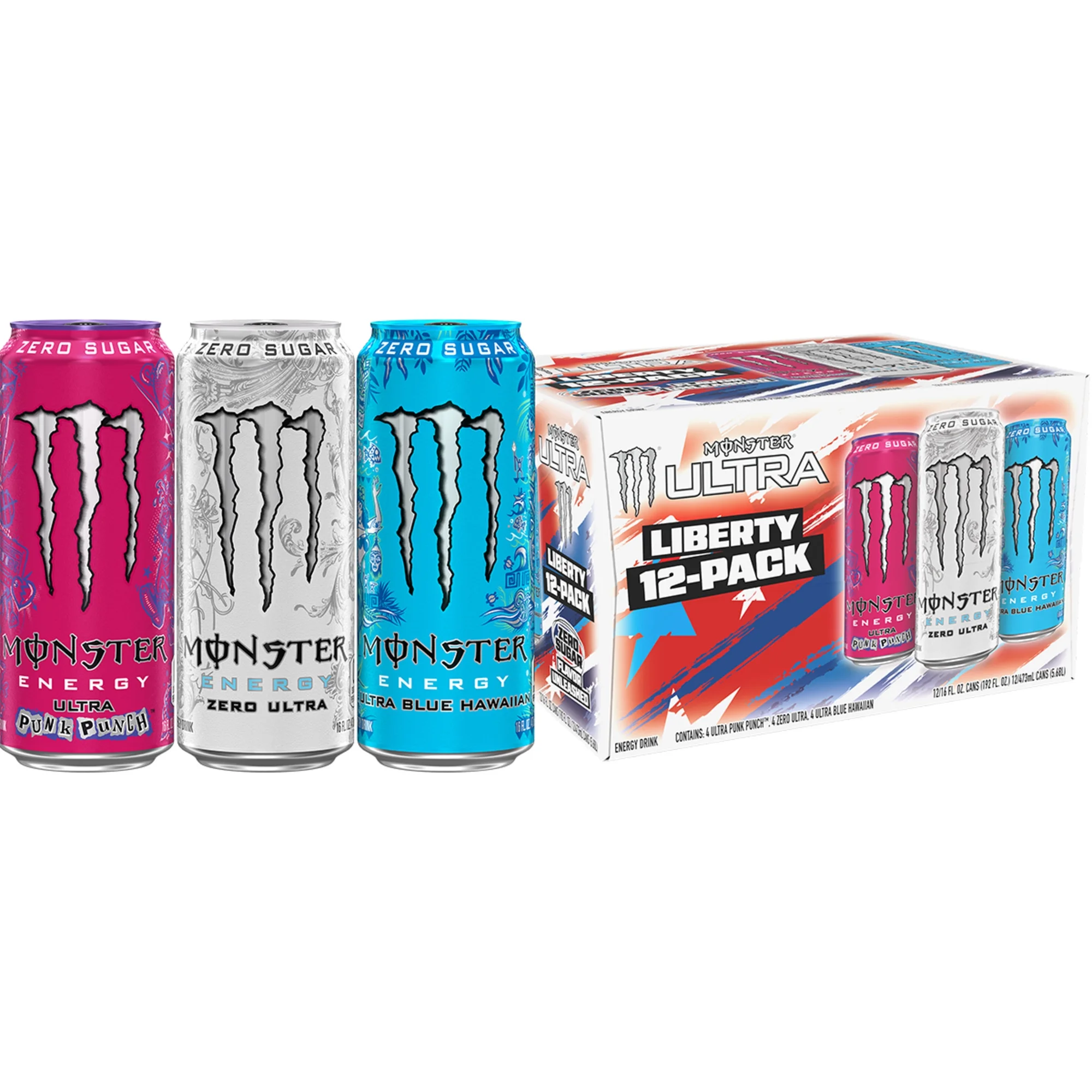 Monster Energy Ultra Variety Pack, Liberty, Sugar Free Energy Drink, 12 Pack 16 Fl Oz