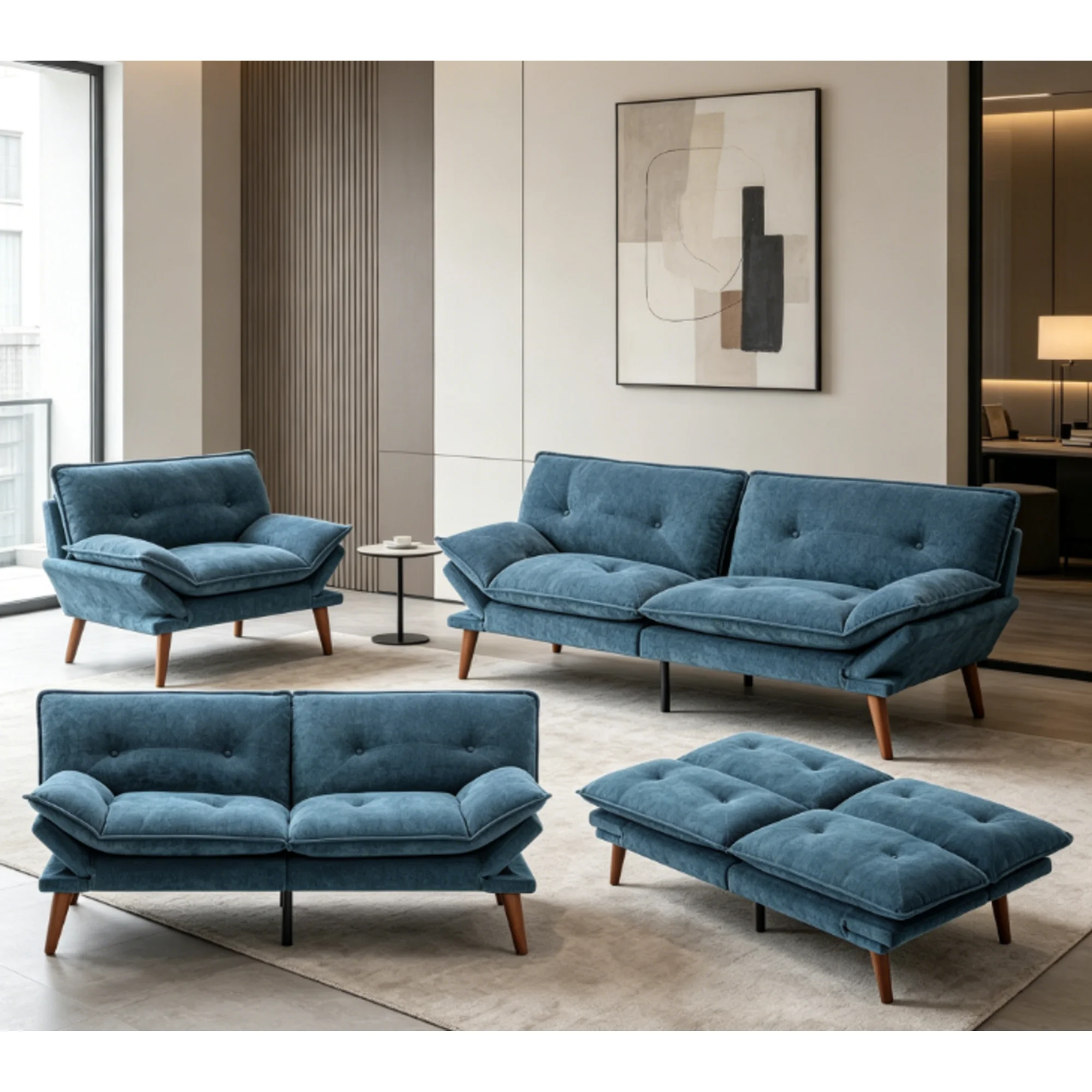 Hero image 1 of Linsy Home 70" W Chenille Convertible Futon Sofa Bed with Adjustable Armrests, Blue, 1 of 12      Visit the LINSY HOME Store Linsy Home 70" W Chenille Convertible Futon Sofa Bed with Adjustable Armrests, Blue