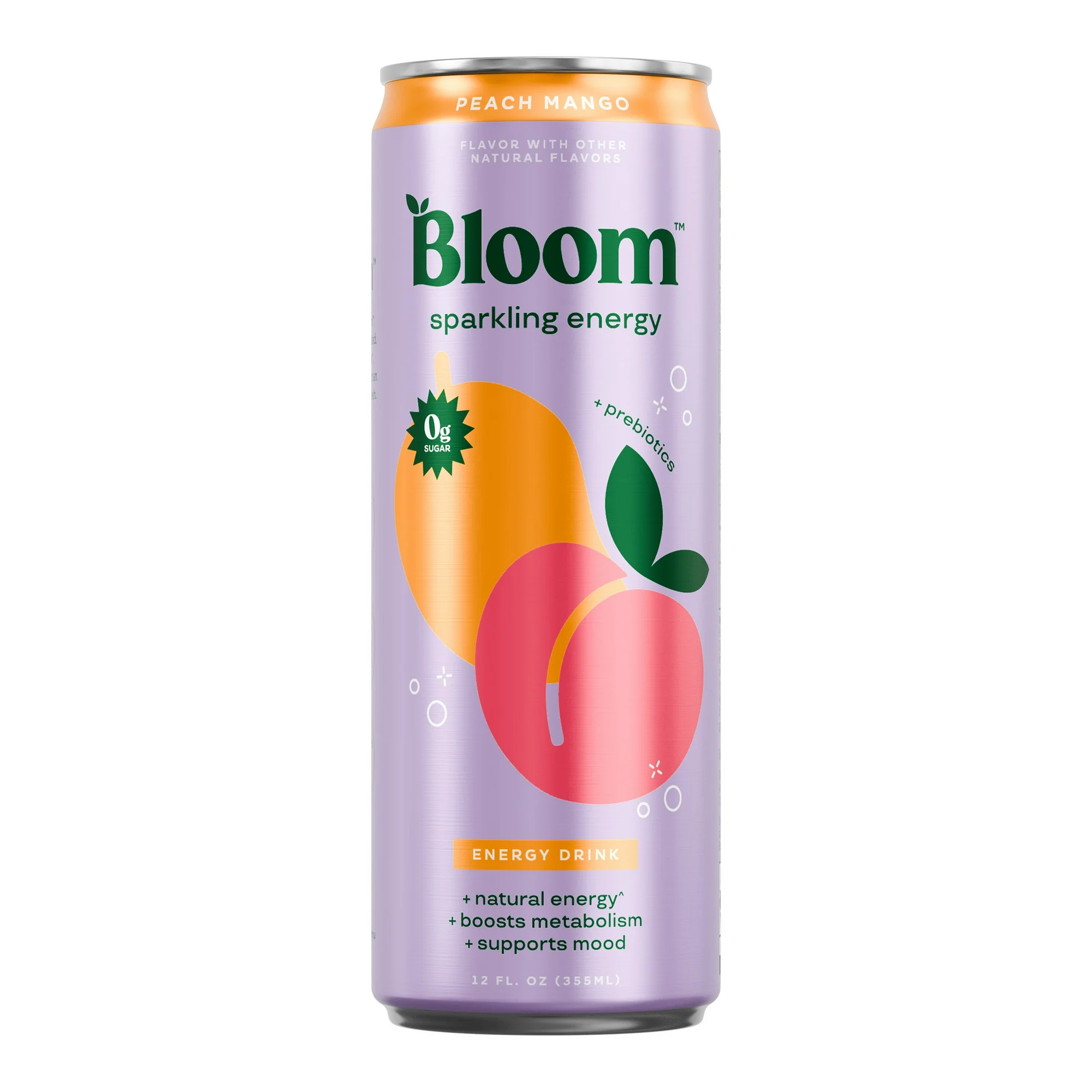 Bloom Nutrition Sparkling Energy Drink, Peach Mango, 12 fl oz Single Can