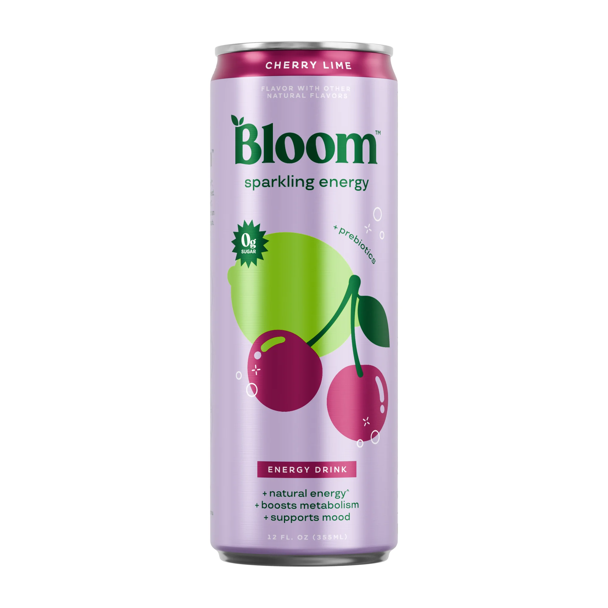 Bloom Nutrition Sparkling Energy Drink, Cherry Lime, 12 fl oz Single Can
