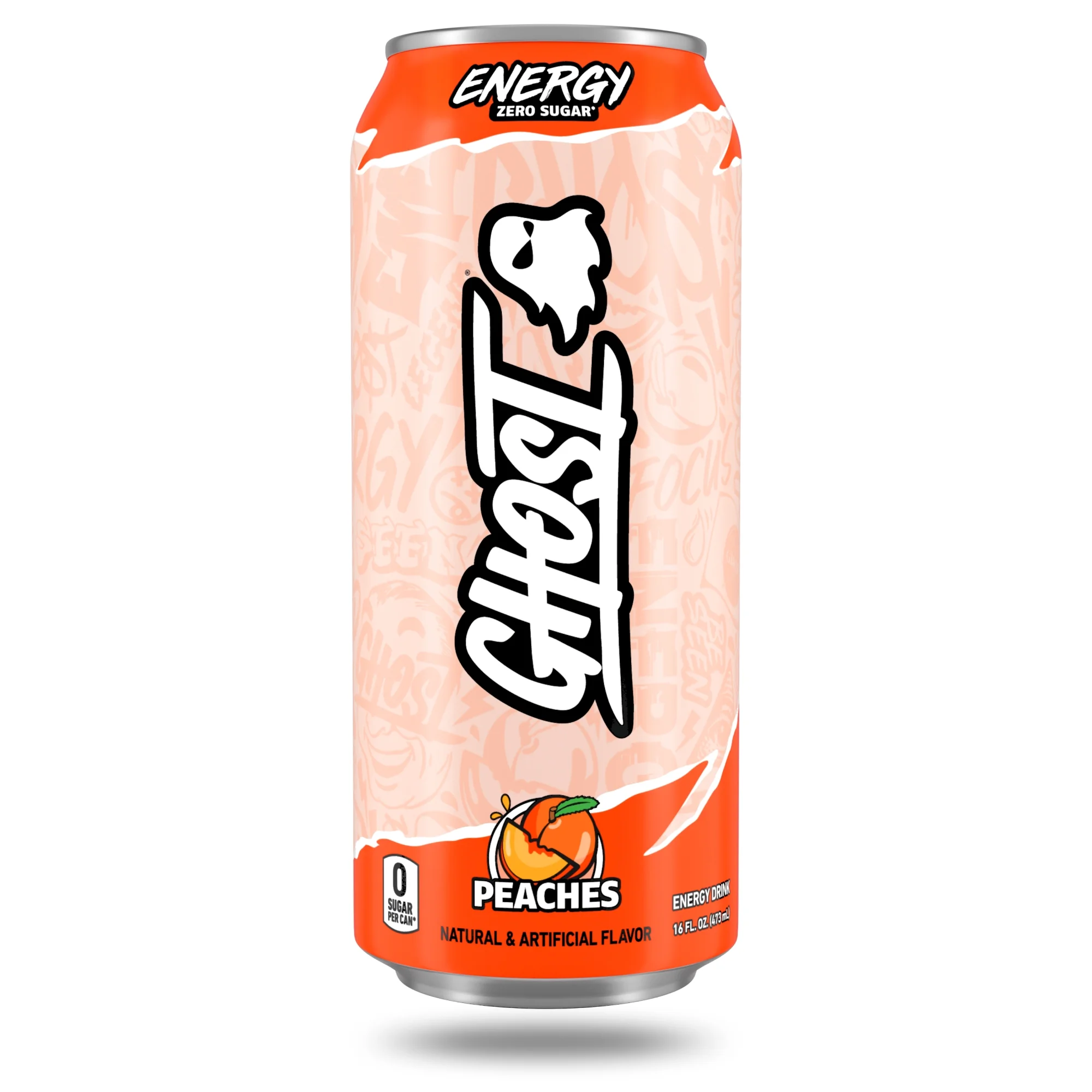 GHOST® ENERGY Zero Sugars Energy Drink, Peaches, 200mg Natural Caffeine, 16 fl oz Can