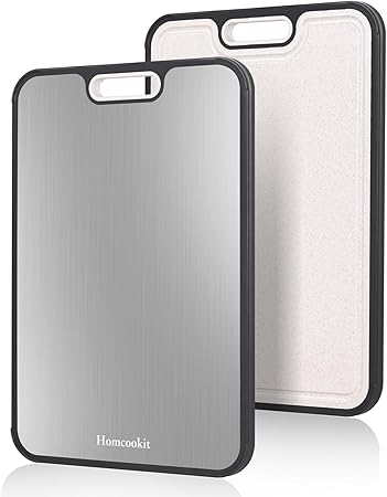 Titanium Cutting Board for Kitchen, Double Sided Cutting Board,Pure Titanium and Wheat Straw PP, Easy Clean, Non-Slip Edge,Large Size 16” x 11”