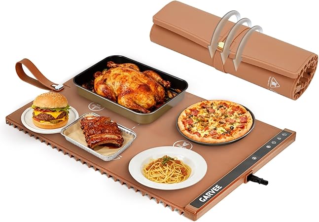 Garvee Electric Food Warming Mat for Countertop, 24x15 in, Dual Zone Control, Portable Silicone Food Warmer Pad Tray with Timer & 6 Temp Levels for Buffet Party, Easy to Clean, Orange